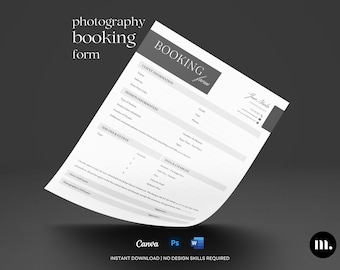 Formulaire de réservation de photographie | Modèle de formulaire de réservation client | Toile PSD Word | Formulaires commerciaux pour photographes