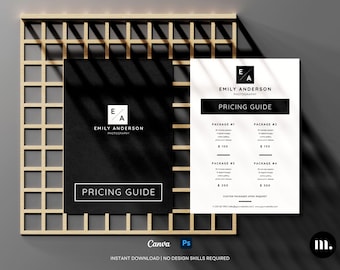 Modèle de guide de tarification de photographie | Magazine des tarifs PSD Canva | Guide de bienvenue du photographe | Brochure tarifaire modifiable
