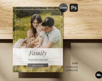 Plantilla de guía de bienvenida para sesión familiar / Canva, Photoshop - Revista para clientes (descarga instantánea)