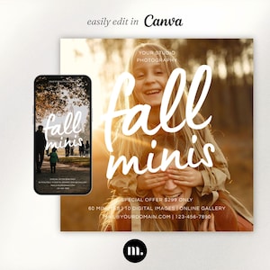 Fall Mini Session Photography Template, Canva | Autumn Minis Marketing Board | Instagram Post Story Ad