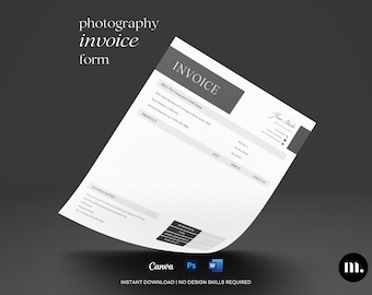 Modèle de facture de photographie | Modèle de facture Canva | Formulaire de facture du photographe | Facture Word PSD | Facture commerciale modifiable