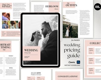 Wedding Pricing Guide Template | Photography Welcome Guide | Canva PSD Magazine | 24 Page Client Guide
