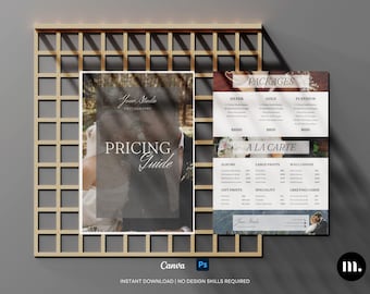 Modèle de guide de tarification de photographie | Magazine des tarifs PSD Canva | Guide de bienvenue du photographe | Brochure tarifaire modifiable