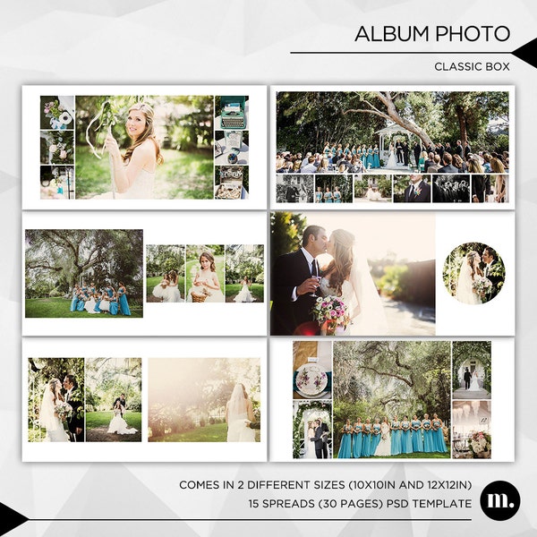 15 Spreads (30 Pages) 10x10 and 12x12 Photo Album Template for Photographer - INSTANT DOWNLOAD - AP001