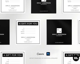 de Certificat-cadeau de photographie | Bon cadeau pour photographe | Carte-cadeau PSD Canva | Marketing de la photographie modifiable