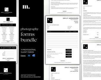 Kit de démarrage d'entreprise de photographie | Contrats client, formulaires, factures et modèles marketing pour photographes | Toile modifiable, PSD, MSWord