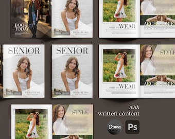 Guía para clientes de fotografía de graduación / Plantilla de revista de bienvenida para sesión de graduación / 20 páginas en Canva y PSD / Descarga instantánea