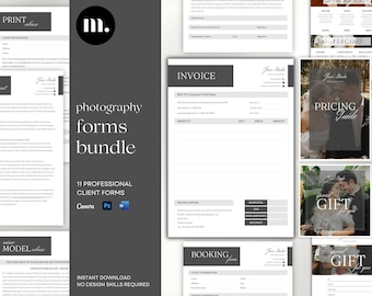 Kit de démarrage d'entreprise de photographie | Contrats client, formulaires, factures et modèles marketing pour photographes | Toile modifiable, PSD, MSWord