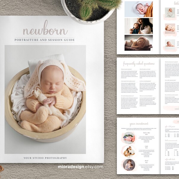 16 Page Newborn Photography Magazine, Baby Welcome Package Guide -  Photoshop Template for Photographer - INSTANT DOWNLOAD - PM007