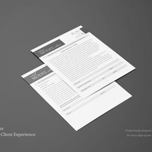 May include: Two white paper documents with black text and grey headers featuring the title "MODEL release" in a serif font. The forms include sections for personal information, signature lines, and dates, presented in a clean, professional layout.