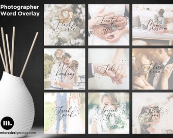 9 Word Photography Overlay for Photographers, PNG Overlays, Mini Session, Now Booking, Marketing Template - INSTANT DOWNLOAD - PO001