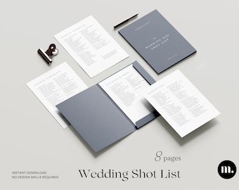 Liste des photos de mariage | Modèle de liste de contrôle pour photographe | Guide photo du jour du mariage | Guide de planification de mariage