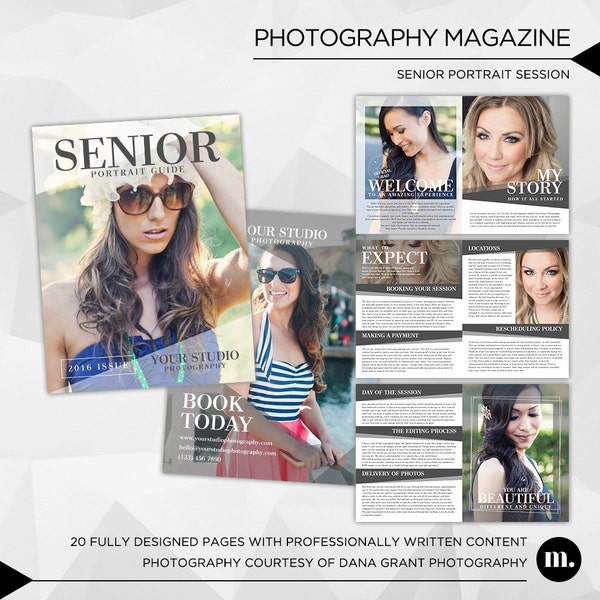 Senior Photography Magazine - 20 Page Photoshop Template for Photographer - INSTANT DOWNLOAD - PM001