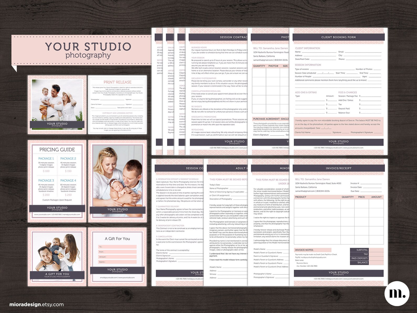 Photography Business Forms and Contracts Bundle Msword & Photoshop