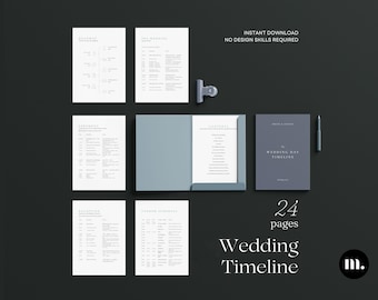 Modèle de chronologie du jour du mariage pour les photographes | Guide de planification de mariage Canva | Guide de bienvenue des clients pour un mariage | Cahier d'exercices de mariage modifiable