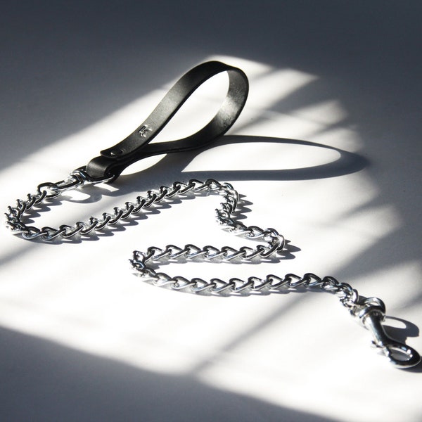 Chain Leash - Classic Leather Chain Leash with Silver or Gold Hardware