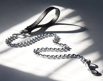 Chain Leash - Classic Leather Chain Leash with Silver or Gold Hardware
