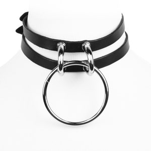 Libra Collar - Double Banded Buckled Leather or Vegan O Ring Choker Collar