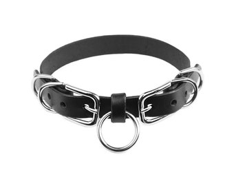 Pisces Collar - Double Ringed Leather or Vegan Choker Collar