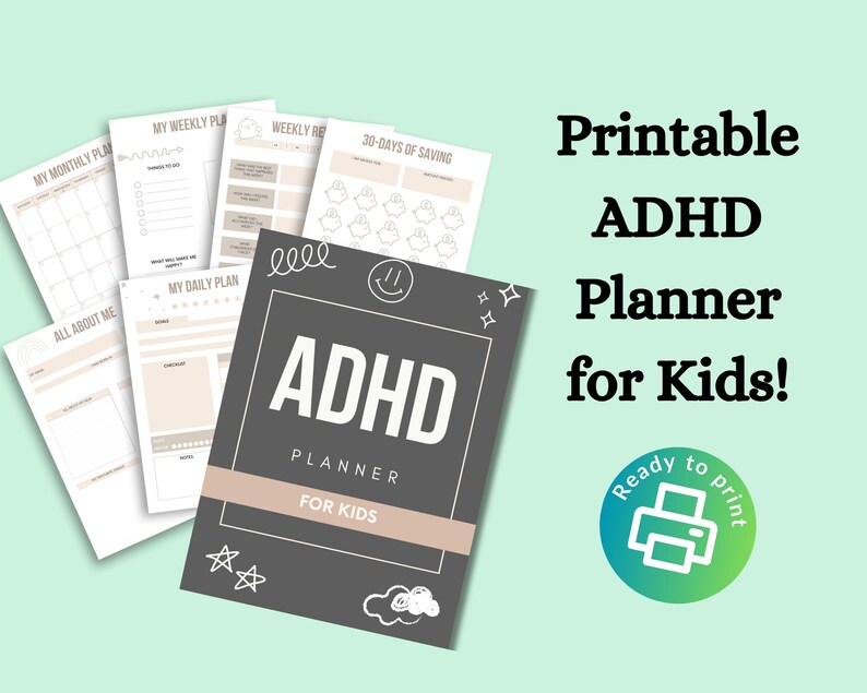 Planner for Kids ADHD Printable Goal Setting Habit Tracker Self Care ...