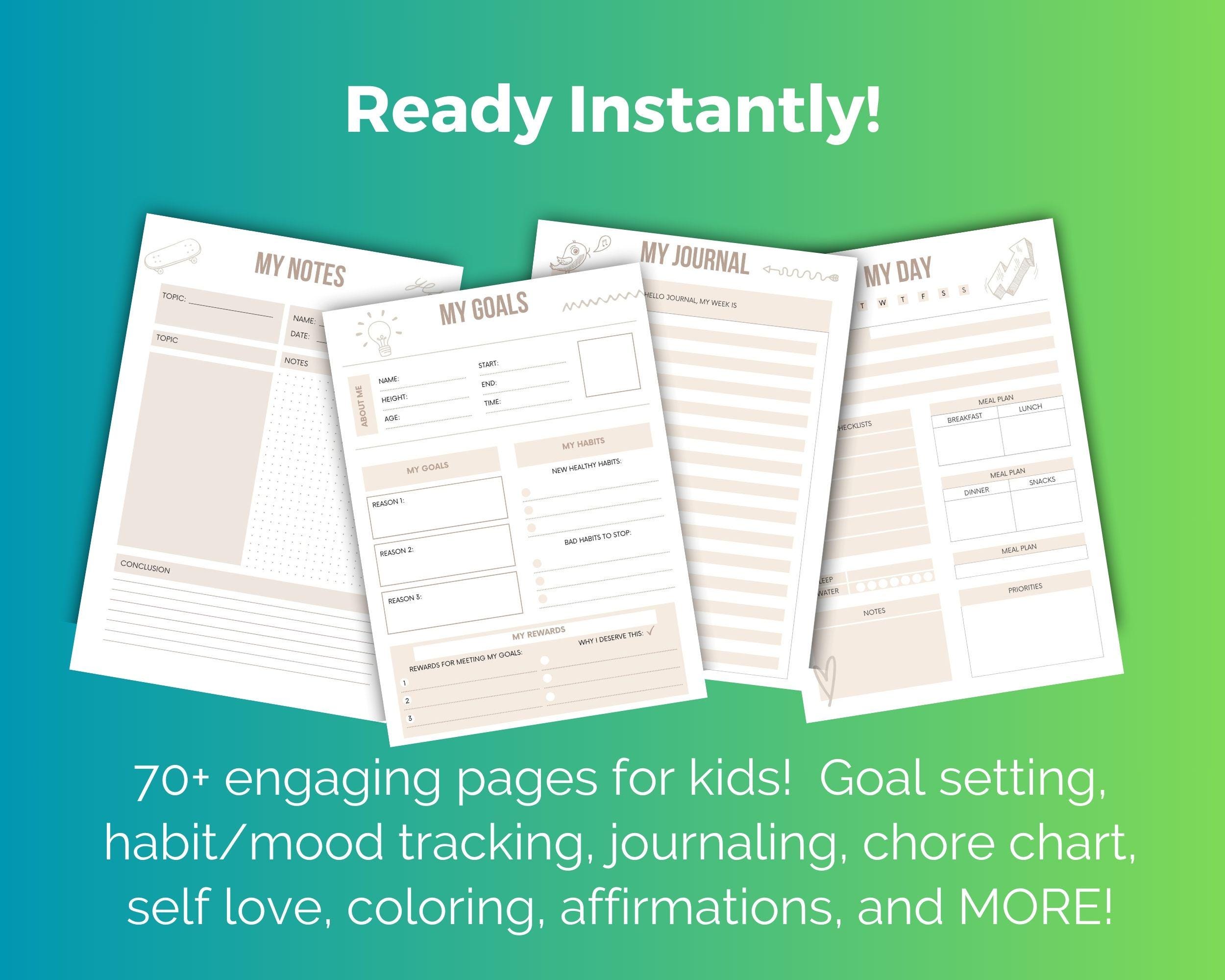 Planner for Kids ADHD Printable Goal Setting Habit Tracker Self Care ...