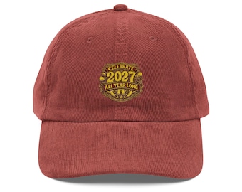 Gorra de pana con bordado de escudo dorado / Insignia vintage 2021