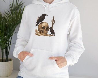 Sudadera con capucha de calavera y cuervos / Sudadera con capucha de calavera gótica de cactus del desierto