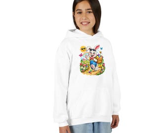 Sudadera con capucha de conejito de Pascua con cesta / Sudadera infantil de Pascua