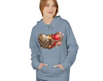 Sudadera con capucha Steampunk Heart Heart / Sudadera con capucha Gear Key Floral Mechanical Heart