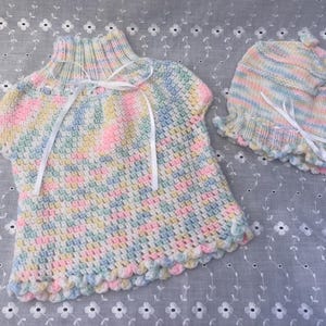 Baby knit set with dress, beanie and blanket