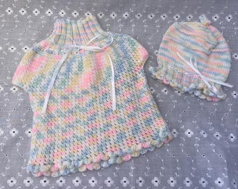Baby knit set with dress, beanie and blanket