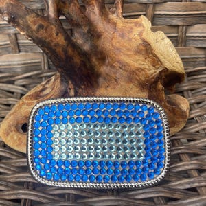 Vintage blue and light baby blue rhinestones belt buckle