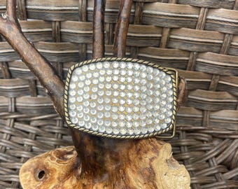 Vintage clear rhinestones belt buckle