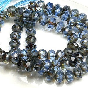 Czech Blue Glass Bead Czech Blue Rondelle Picasso Finish Czech Glass Bead Pale Blue Transparent Czech Bead for Jewelry Making for Gift