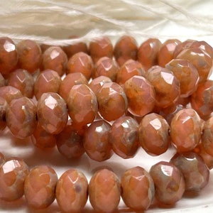 Czech Pink Glass Bead Czech Salmon Pink Rondelle Picasso Finish Czech Glass Bead Pink Semi-Opaque Czech Bead for Jewelry Making for a Gift