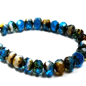 6 x 8mm Czech Rondelles Glass Blue Faceted Bead Pacific Blue Semi-Transparent Colors Light Brown White with Picasso Finish Jewelry Making
