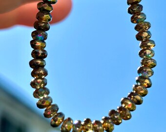 Czech Glass Rondelle Beads, Yellow Transparent AB Gold Finish, 2x3mm (50 Beads)