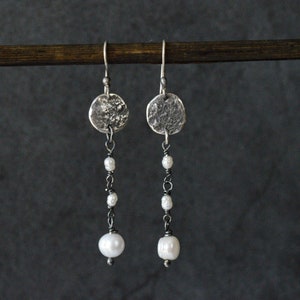 Pearl sterling silver earrings, rustic pearl earrings, woman artistic earrings, gift for her