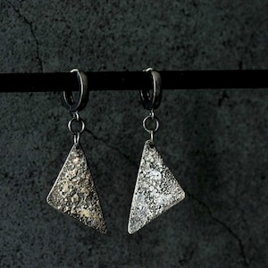 Raw sterling silver earrings, rustic geometric dangle earrings, viking earrings, oxidized sterling silver earrings, birthday earrings