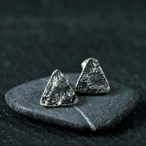 Oxidized sterling silver stud earrings, men&#39;s sterling silver stud earrings, triangular earrings, unisex stud earrings, gift for him,