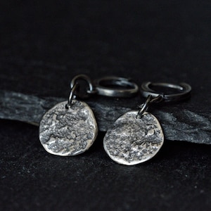 Oxidized and reticulated sterling silver earrings, silver raw earrings, woman dangle earrings, gift for him