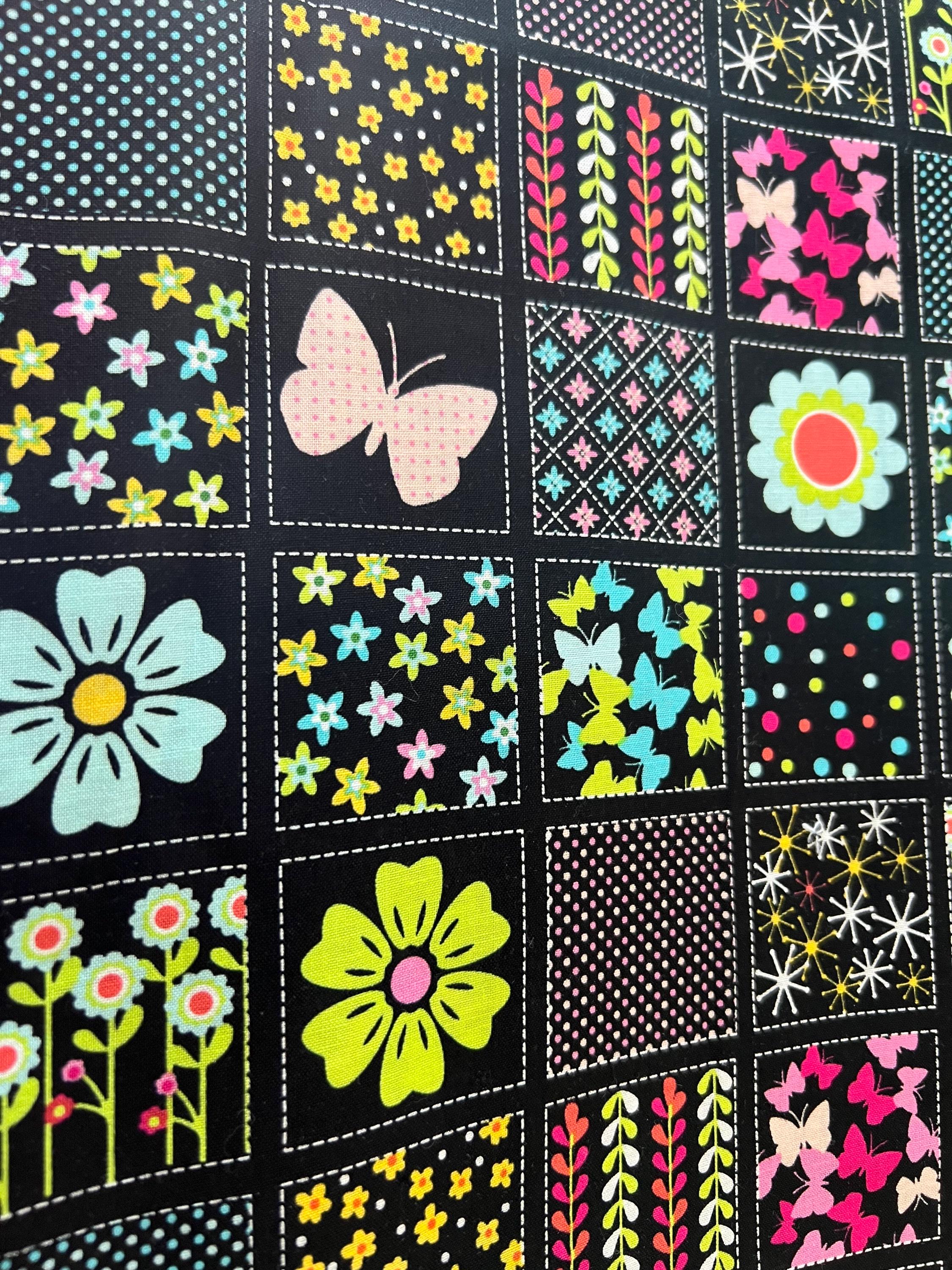 Patchwork Design Featuring Colorful Floral, Butterfly, and Geometric ...