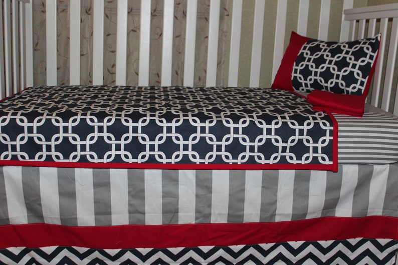red and gray crib bedding