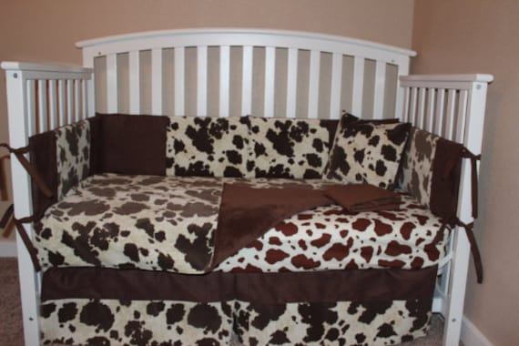 Brown Cowhide Crib Baby Bedding Set Cow Farm Etsy