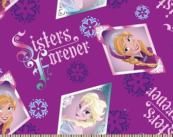 Disney Frozen Sisters Forever Diamond Badge  Cotton Fabric Sold by the Yard
