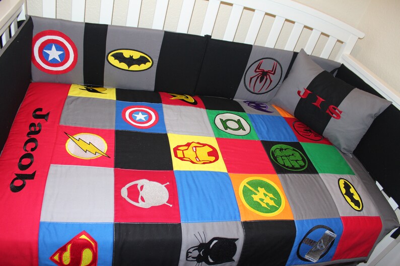 Marvel Comics Crib Baby Bedding Set Patchwork Marvel Etsy