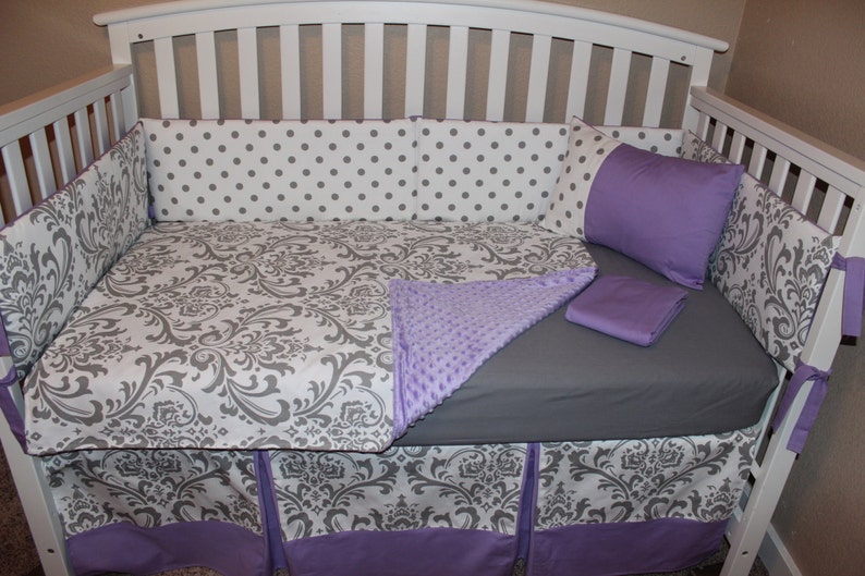 Crib Bedding Set Grey and White Damask and Polka Dot with Etsy
