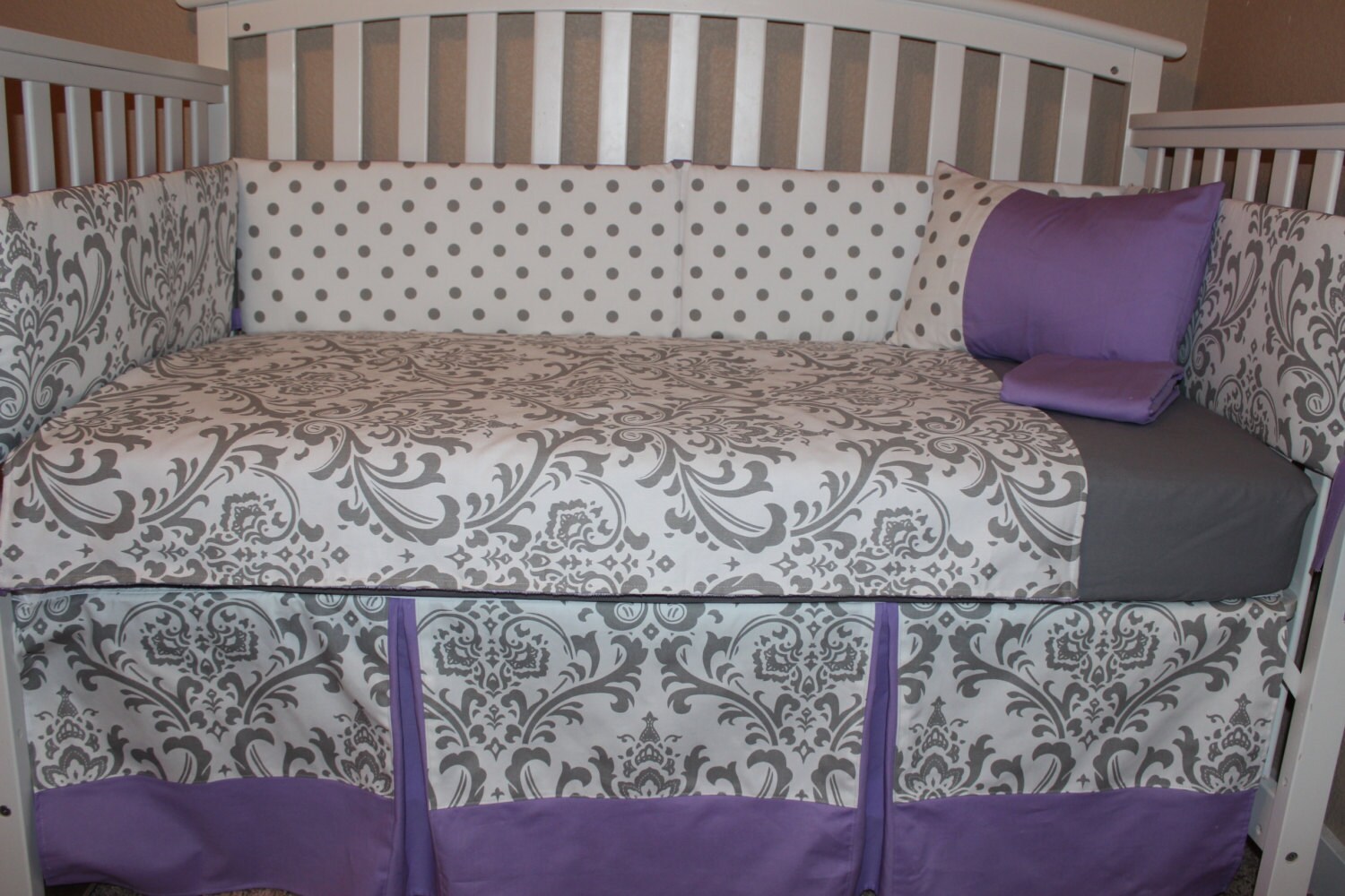 Crib Bedding Set Grey and White Damask and Polka Dot with Etsy