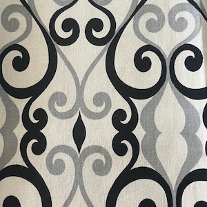 Contemporary Scrollwork Featuring a Pattern in Black, White, and Gray. Light Weight Canvas Fabric Sold by the Remnant 16"x 38"