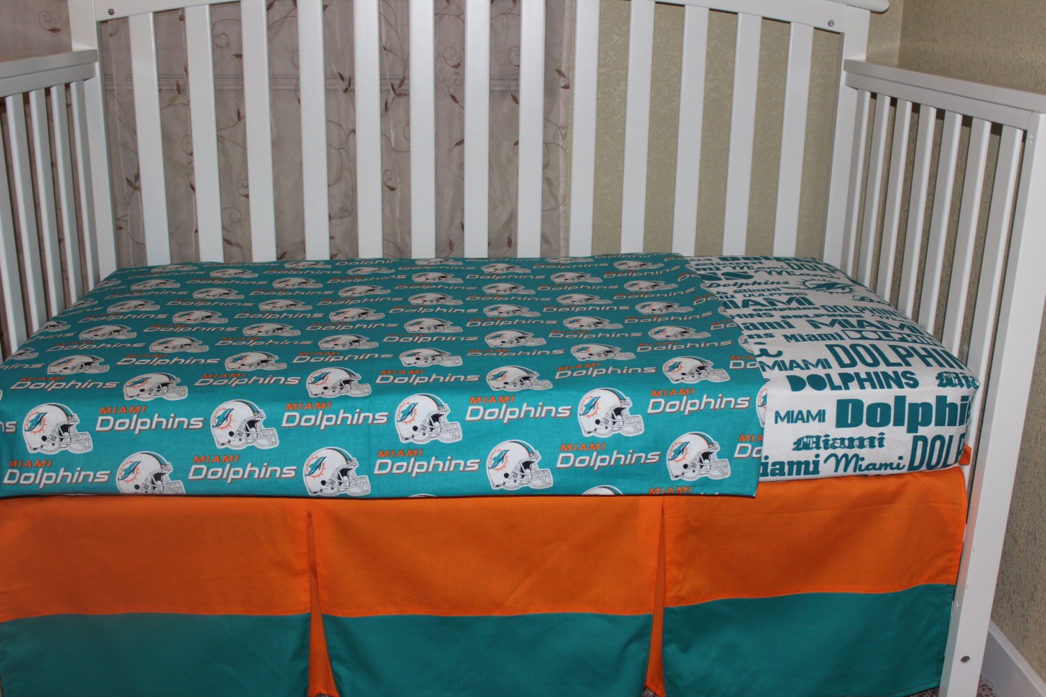Crib Bedding Set Miami Dolphins 5 Piece Nfl Bumperless Image